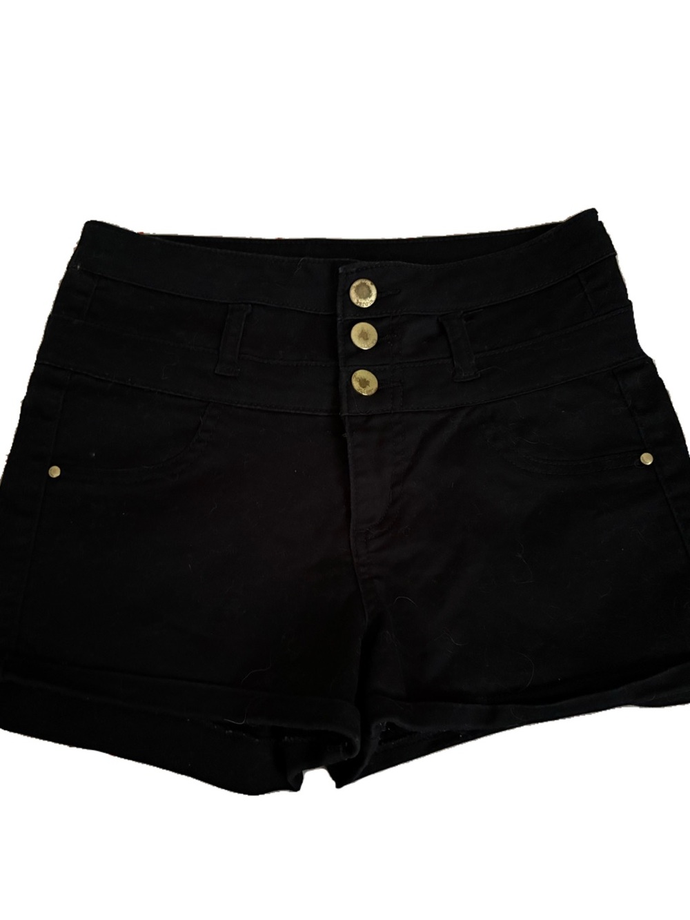 refuge High-Waist Black Shorts with Triple Gold Buttons